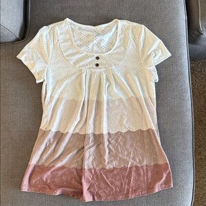 Color Block Eyelet Top with Button Detail